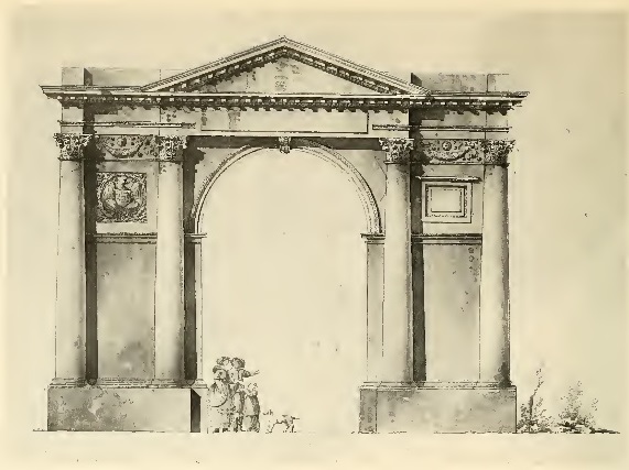 Giacomo Quarenghi, Arco per Napoleone a Bergamo, 1811, penna e acquerello grigio, 44,7 x 34,2 cm.
Cooper Hewitt Museum, New York Giacomo Quarenghi,Proposed Triumphal Arch for Napoleon I at Bergamo