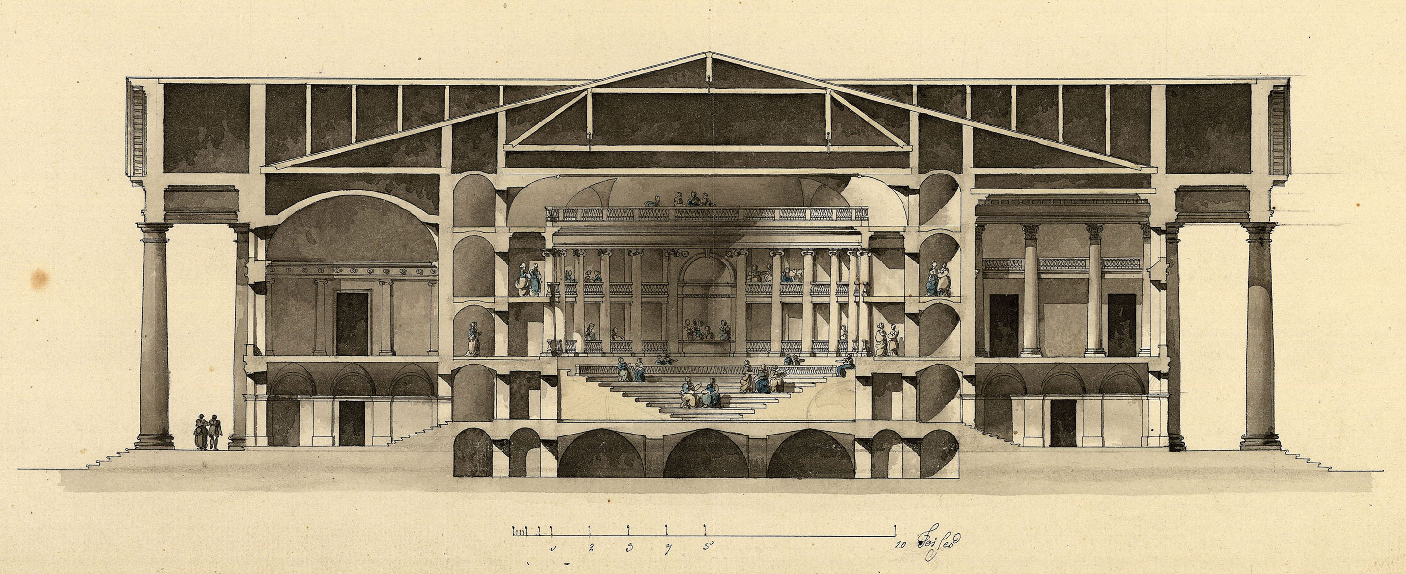 Giacomo Quarenghi- Progetto per un teatro all'antica- sezione. Accademia Carrara- Bergamo